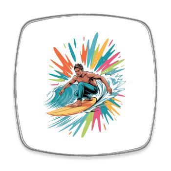Colorful Surfer Watercolors Splashes Graffiti - Square fridge magnet - white - Front
