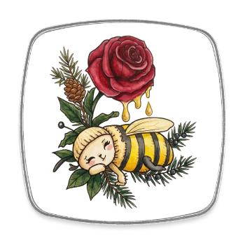Honey Bee Dreaming Among Roses - Square fridge magnet - white - Front
