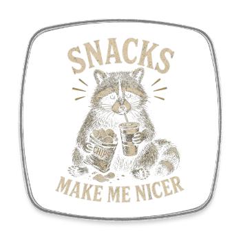 Snacks Make Me NICER Hungriger Waschbär Hunger - Viereckiger Kühlschrankmagnet - Weiß - Vorne