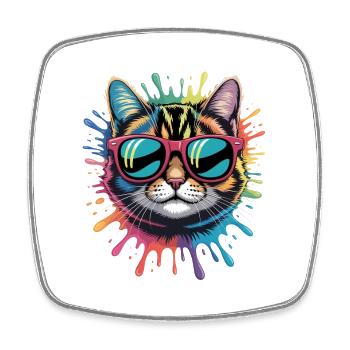 Colorful Cat Watercolor Splash Graffiti - Square fridge magnet - white - Front