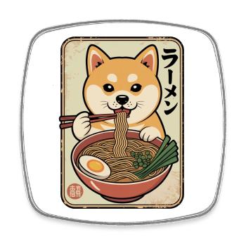 Shiba Ramen Mascot - Square fridge magnet - white - Front