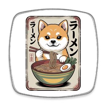 Shiba Inu Ramen Bowl - Square fridge magnet - white - Front