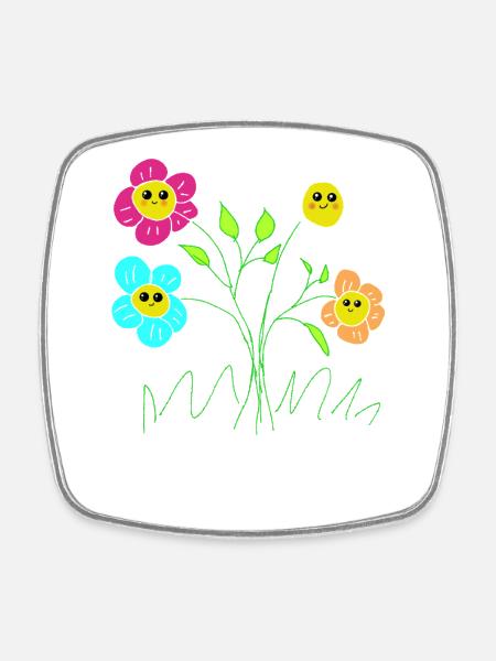 Cheerful Blossoms Garden Flowers - Square fridge magnet - white