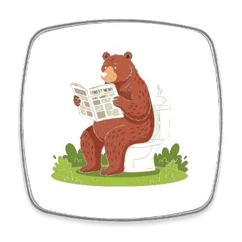 Bär liest Zeitung auf Toilette - Viereckiger Kühlschrankmagnet - Weiß - Vorne