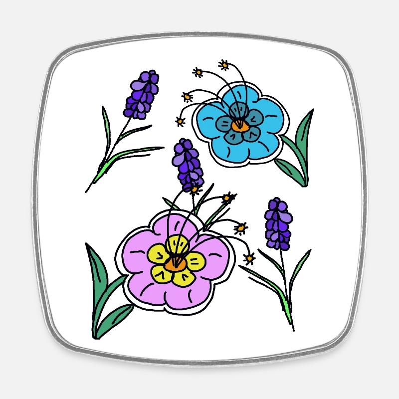 Summer Garden Flowers Retro Flower - Square fridge magnet - white