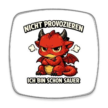 Nicht provozieren Drachen Spruch im Comicstil - Viereckiger Kühlschrankmagnet - Weiß - Vorne