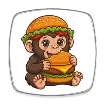Süßer Affe mit Burger Cartoon Motiv - Viereckiger Kühlschrankmagnet - Weiß - Vorne