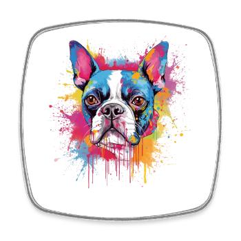 Color Splash Boston Terrier-Porträt - Viereckiger Kühlschrankmagnet - Weiß - Vorne