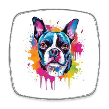 Bunte Boston Terrier Dog Splash Art - Viereckiger Kühlschrankmagnet - Weiß - Vorne