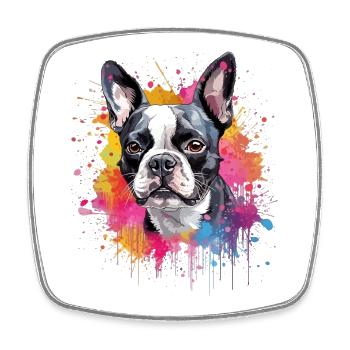 Colorful Splash Art Boston Terrier Dog - Square fridge magnet - white - Front