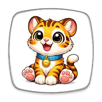 Kitten Tiger with Bells - Square fridge magnet - white - Front