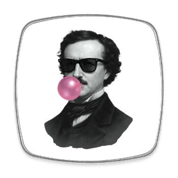 Edgar Allan Poe avec du chewing-gum et des lunettes de soleil - Magnet carré - blanc - Devant