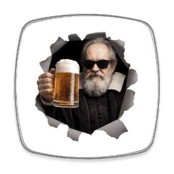 Galileo Galilei avec de la bière et des lunettes de soleil - Magnet carré - blanc - Devant