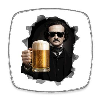 Edgar Allan Poe avec de la bière et des lunettes de soleil - Magnet carré - blanc - Devant