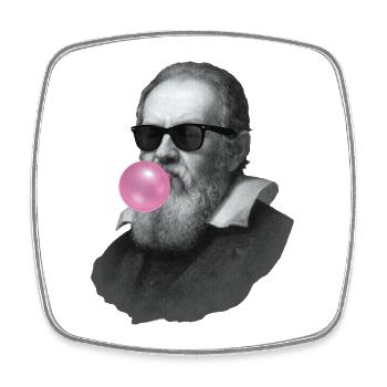 Galileo Galilei mit Kaugummi und Sonnenbrille - Viereckiger Kühlschrankmagnet - Weiß - Vorne