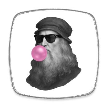 Leonardo Da Vinci with chewing gum and sunglasses - Square fridge magnet - white - Front