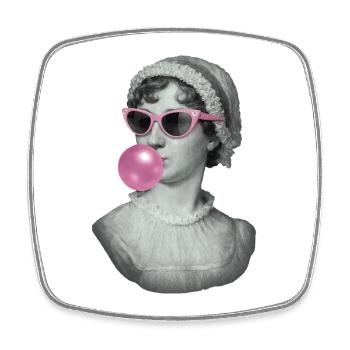 Jane Austen with bubblegum and sunglasses - Square fridge magnet - white - Front