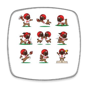 Suesser Mops Football Spieler Touchdown - Viereckiger Kühlschrankmagnet - Weiß - Vorne