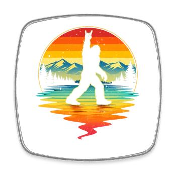 Bigfoot Rock On Shield Sasquatch Yeti Rétro - Magnet carré - blanc - Devant