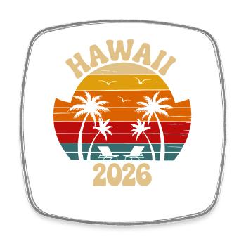 Hawaii 2026 Retro Sunset - Viereckiger Kühlschrankmagnet - Weiß - Vorne