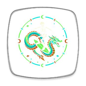 Cosmic Skeleton Riding Dragon Wave - Square fridge magnet - white - Front
