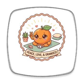 « Paix, Amour et Oranges ! » - Yoga - Magnet carré - blanc - Devant