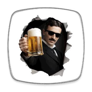 Nikola mit Bier und Sonnenbrille - Viereckiger Kühlschrankmagnet - Weiß - Vorne