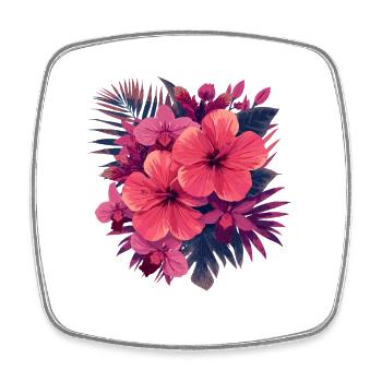 Hibiscus flower bouquet in pink palette - Square fridge magnet - white - Front