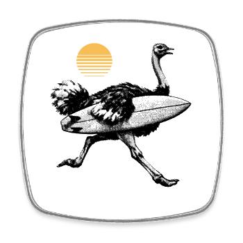 Ostrich with surfboard - Square fridge magnet - white - Front