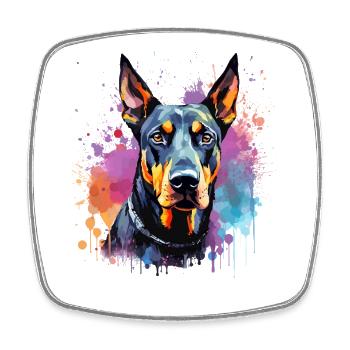 Doberman Pinscher Dog Splash Art - Viereckiger Kühlschrankmagnet - Weiß - Vorne