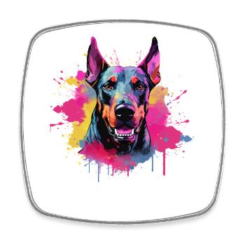 Dog Doberman Pinscher Colorful Splash Art - Square fridge magnet - white - Front