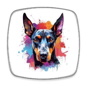 Lebendiges Dobermann-Splash-Porträt - Viereckiger Kühlschrankmagnet - Weiß - Vorne