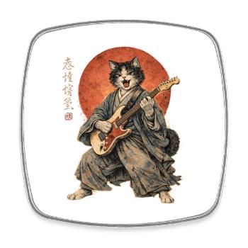 Japanese Cat Guitar Ukiyoe Music Anime - Square fridge magnet - white - Front