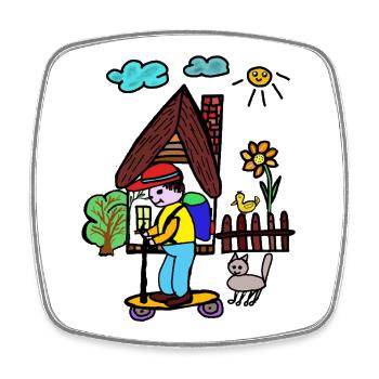 Haus  Skateboarder  Blumengarten Kinder - Viereckiger Kühlschrankmagnet - Weiß - Vorne