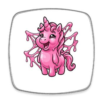Dessin animé de la licorne rose tombant - Magnet carré - blanc - Devant