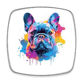 Art éclaboussuré de chien bouledogue français Coloré - Magnet carré - blanc - Devant