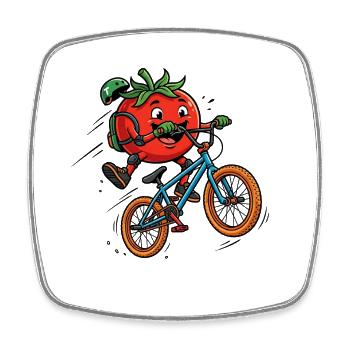 Lustige Tomate Auf Dem BMX Fahrrad Trick - Viereckiger Kühlschrankmagnet - Weiß - Vorne