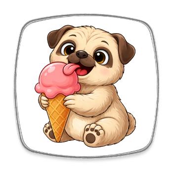 Süßer Hund mit Eis Cartoon - Viereckiger Kühlschrankmagnet - Weiß - Vorne