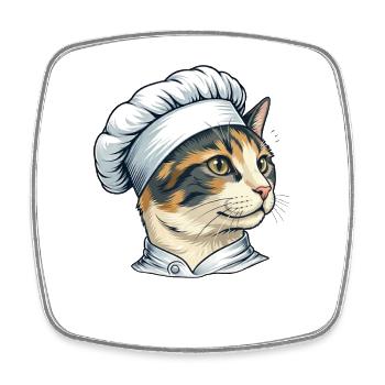 Dessin animé Chat mignon en tant que cuisinier - Magnet carré - blanc - Devant