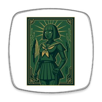 Cyber Deco Android Green Sentinel - Square fridge magnet - white - Front