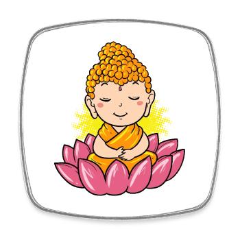 Bouddha méditant : fleur de lotus et design zen - Magnet carré - blanc - Devant