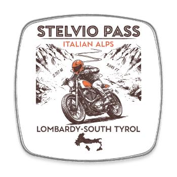 Stelvio-Pass Italien – Oldtimer-Motorrad-Alpenstraße - Viereckiger Kühlschrankmagnet - Weiß - Vorne