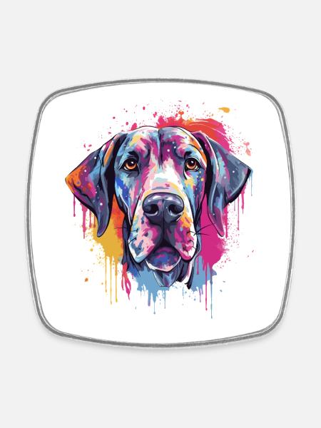 Bunte Hundesplash-Kunst Deutsche Dogge - Viereckiger Kühlschrankmagnet - Weiß