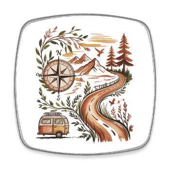 Vanlife Reise Shirt Kompass Berge Natur - Viereckiger Kühlschrankmagnet - Weiß - Vorne