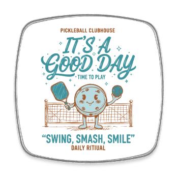 Pickleball-lustiger Spieler – Good Day Time To Play - Viereckiger Kühlschrankmagnet - Weiß - Vorne