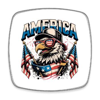 Patriotic Eagle with Flags - Square fridge magnet - white - Front