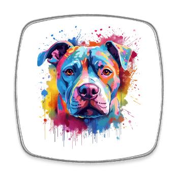 Chien coloré Pitbull Splash Art - Magnet carré - blanc - Devant
