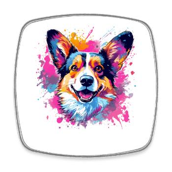 Colorful Dog Splash Art Pembroke Welsh Corgi - Square fridge magnet - white - Front