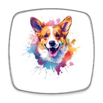 Splash art coloré Pembroke Welsh Corgi Dog - Magnet carré - blanc - Devant