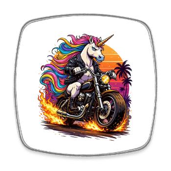 Einhorn-Motorrad im Neon-Sunset - Viereckiger Kühlschrankmagnet - Weiß - Vorne